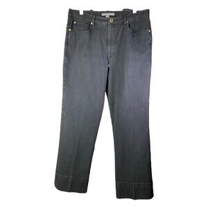 Saks Fifth Avenue Pants Women 40 Black Straight Leg Cotton Jean High-Rise Hemmed